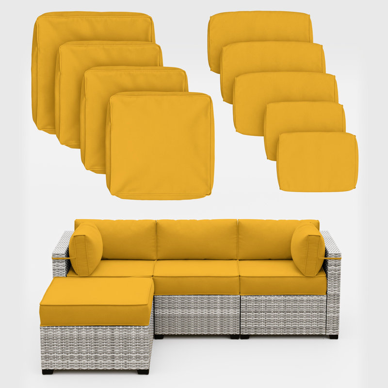 9 Pcs Outdoor Patio Cushions Covers With 4 Size，Covers Only, Yellow