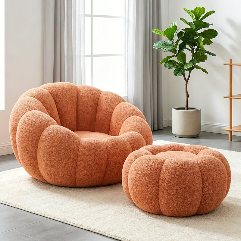 Pouf poire, fauteuil de salon, fauteuil de sol, fauteuil lounge d'intérieur avec repose-pieds, fauteuil de lecture lounge en forme de citrouille pour chambre, salon, bureau