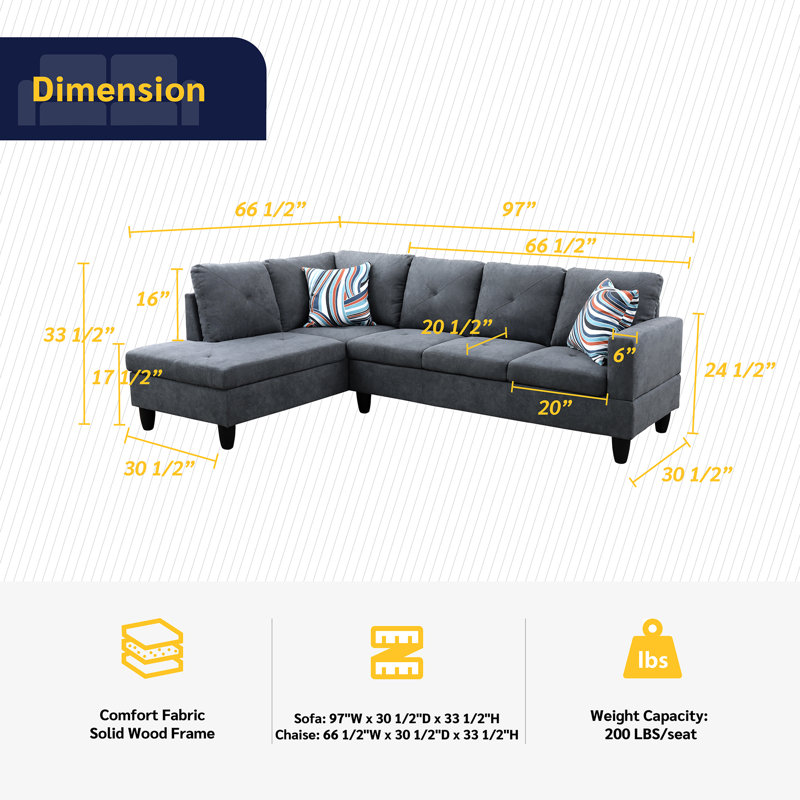 Alsa 2 - Piece Upholstered Sectional, Gray, Left Hand Facing