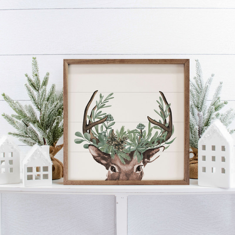 Cerf de Noël aquarelle, H 24 po x l 24 po