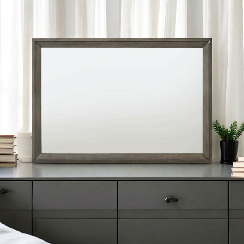 Miroir avec cadre en chêne gris, Gris, 32 po x 46 po
