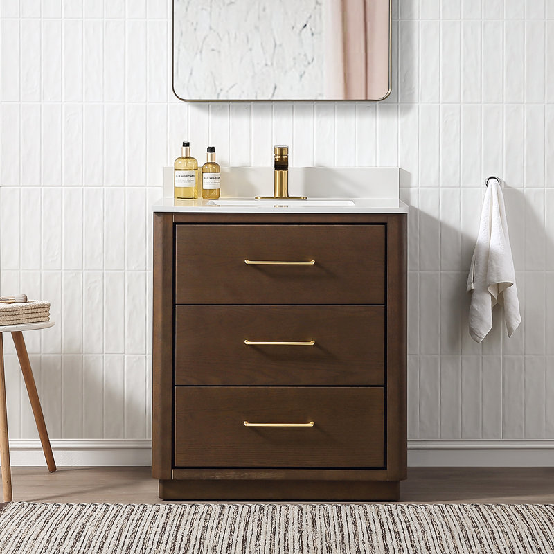 30" Free Standing Single Bathroom Vanity with Quartz Top, Brown