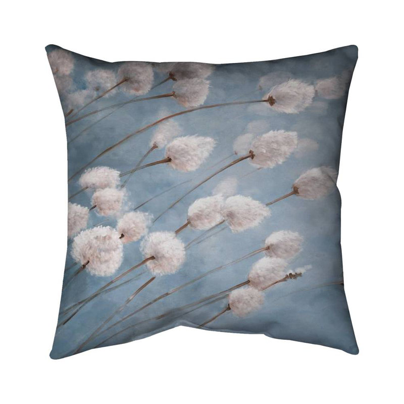 Cotton grass plants in the wind - 18"x18" Throw pillow - Poly twill - Print on demand, 18" H x 18" W, White/Pink