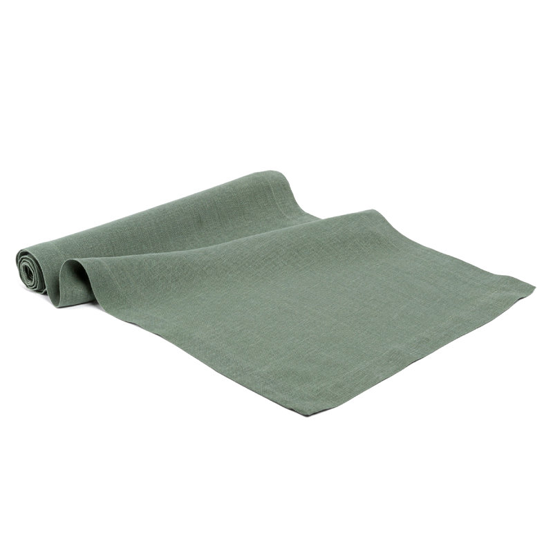 over&back Washed 100% Linen Table Runner - Machine Washable, 18" W x 108" L, Green