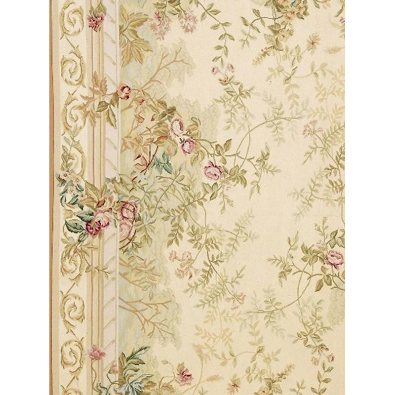 Needlepoint Hand-Knotted Wool Oriental Area Rug in Beige/Brown, Rectangle 14' x 20'