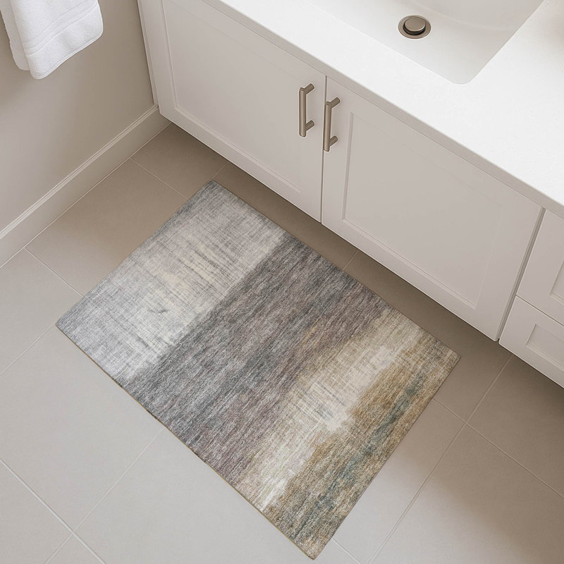 Tapis abstrait lavable à la machine de qualité supérieure Mayfield, Taupe, 1 pi 8 po x 2 pi 6 po