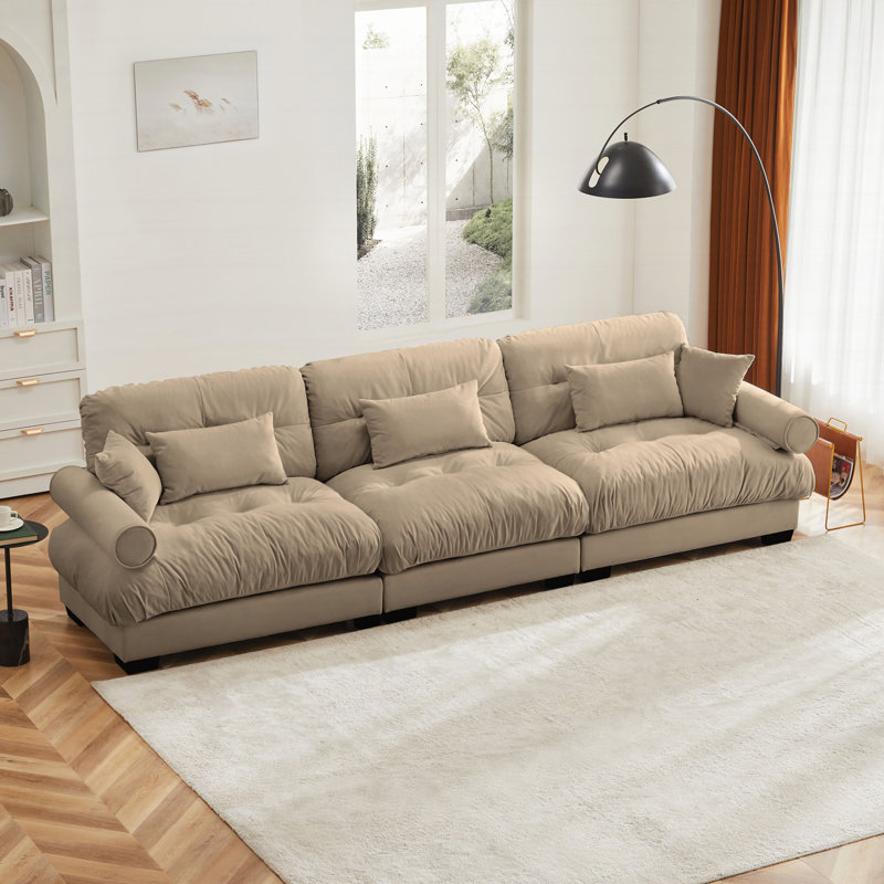 Sofa, 3 Seater Sofa, Velvet Sofa, For Living Room, Camel, 35" H x 130" W x 37" D