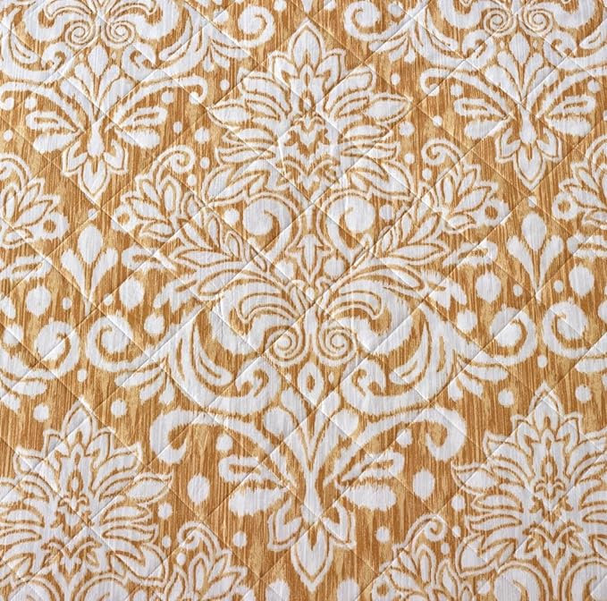 Andrena Bedspread with Pillow Shams Included, Super King Bedspread + 2 Standard Pillow Shams, Damask, Gold