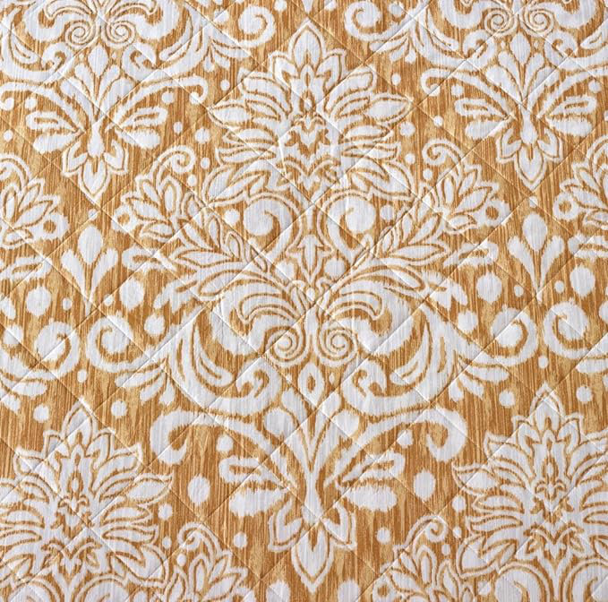 Andrena Bedspread with Pillow Shams Included, Super King Bedspread + 2 Standard Pillow Shams, Damask, Gold