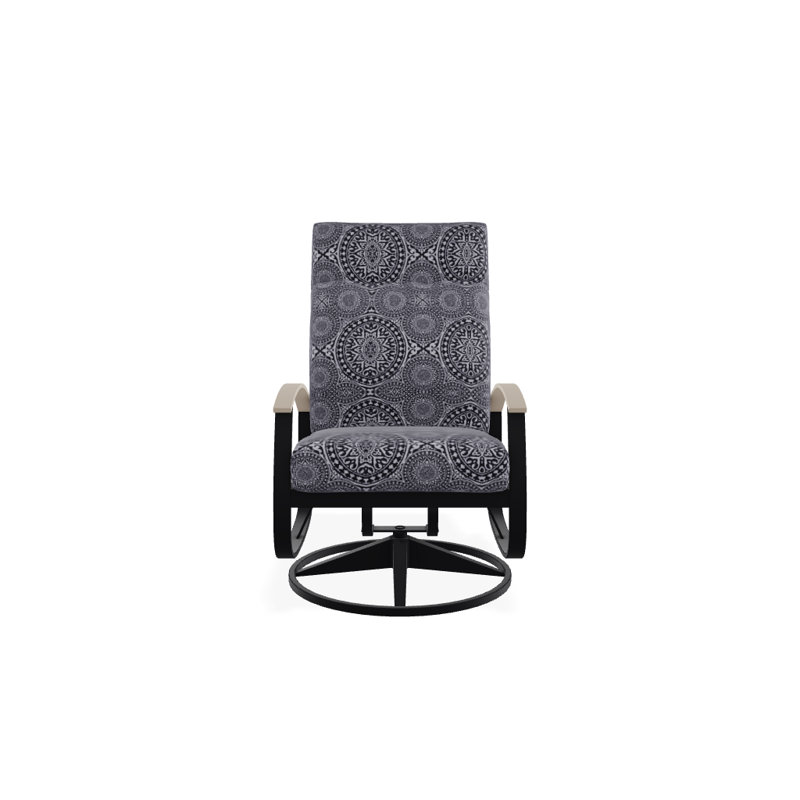 Belle Isle Outdoor Swivel Lounge Chair, Textured Black, Cabana Classic Black Stripe Sunbrella®, Desert P60