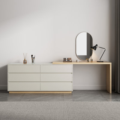 Talyiah 47.2'' W L-Shaped Computer Desk With Extendable Desk Table with 6 Drawers
