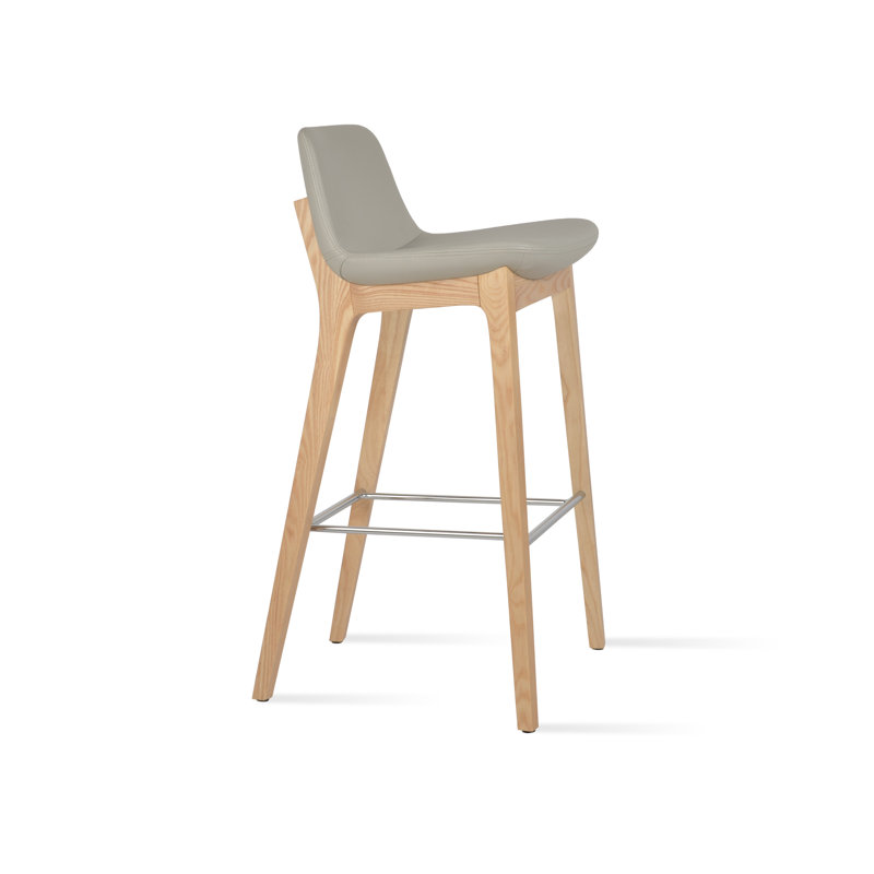 Pera Wood Handle Back Counter & Bar Stool in Natural Ash, Bar Tool (29" Seat Height), Light Gray