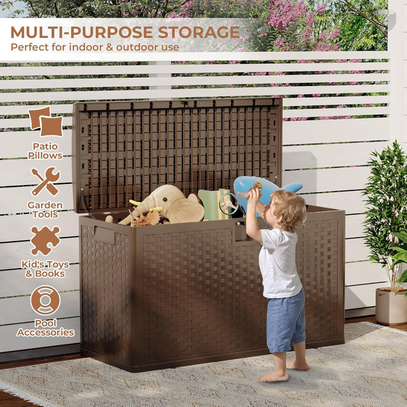 9 9Gallon Brown Resin Deck Box,Patio Deck Box For Package Delivery
