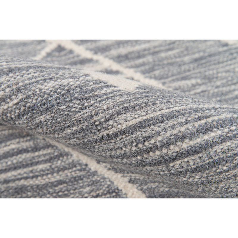 Tapis gris en laine tissé à plat à la main Mattawa, Rectangle 7 pi 6 po x 9 pi 6 po