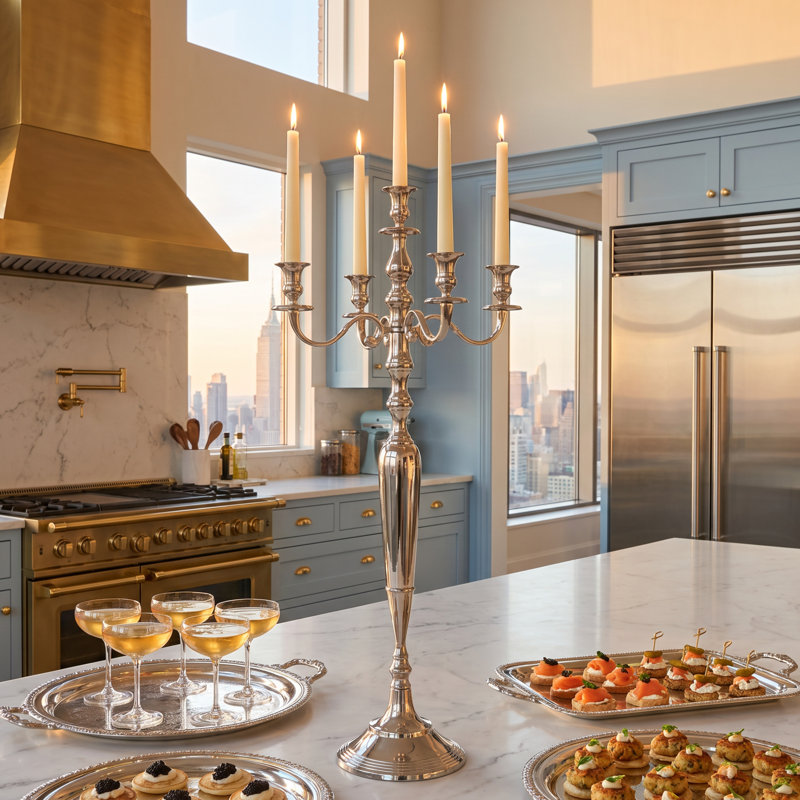 Hamptons Five Candle Silver Candelabra, 41.3" Tall
