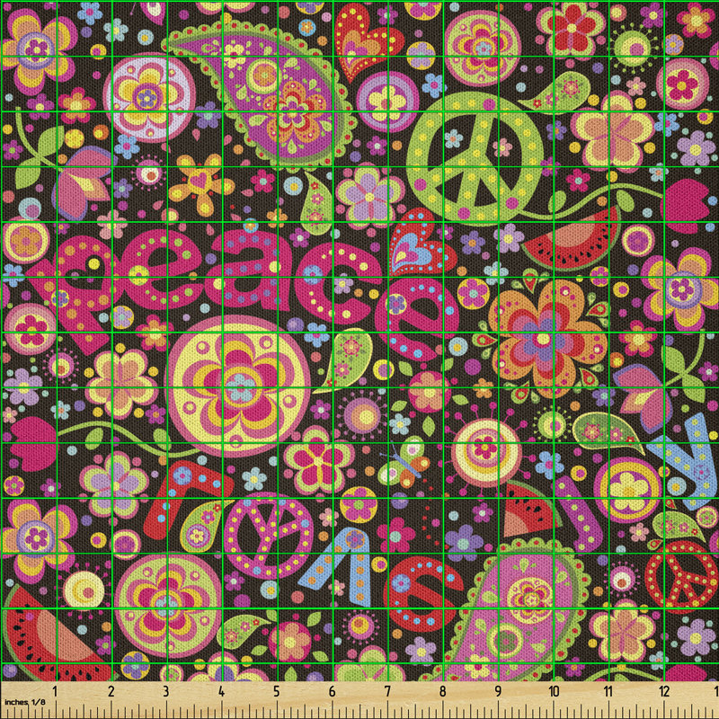 Cylis Hippie Colorful Paisley Leaves Music Keys Fabric