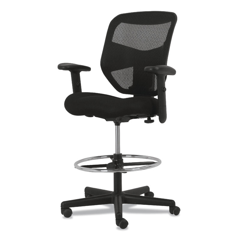 Adjustable High-Back Black Mesh Task Stool with Lumbar Support