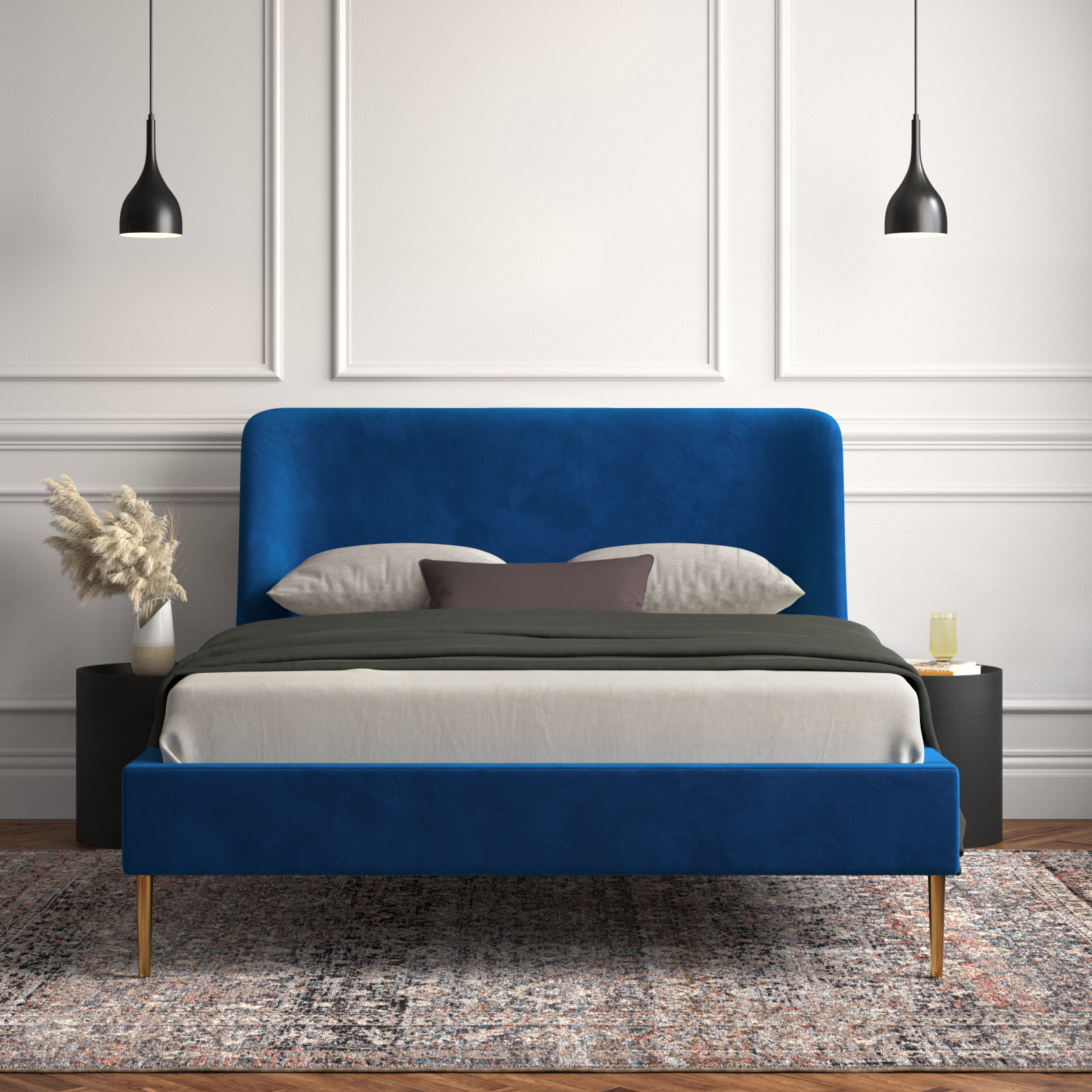 Venedy Upholstered Wingback Bed, Queen, Marine Velvet