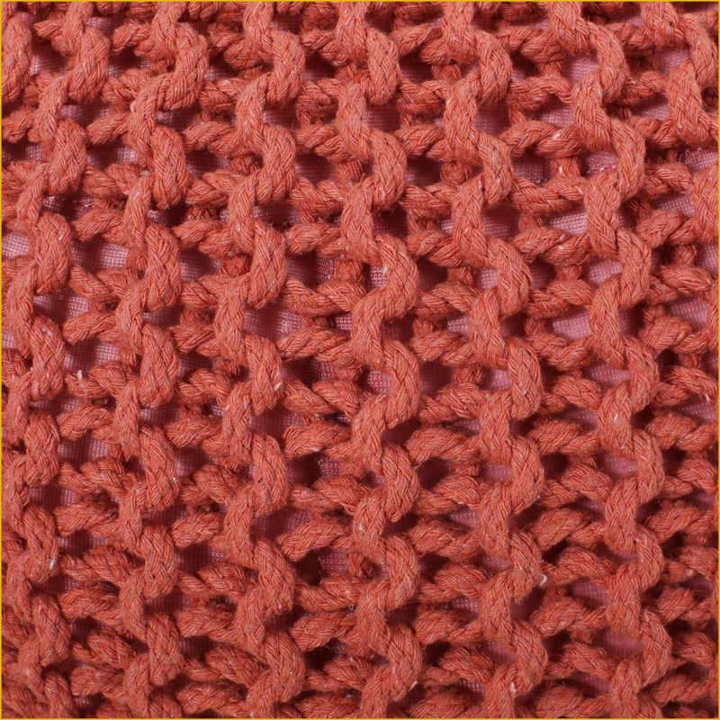 Ottoman Round Knitted Cotton Pouf | Coral Red | Soft Floor Cushion, Coral Red
