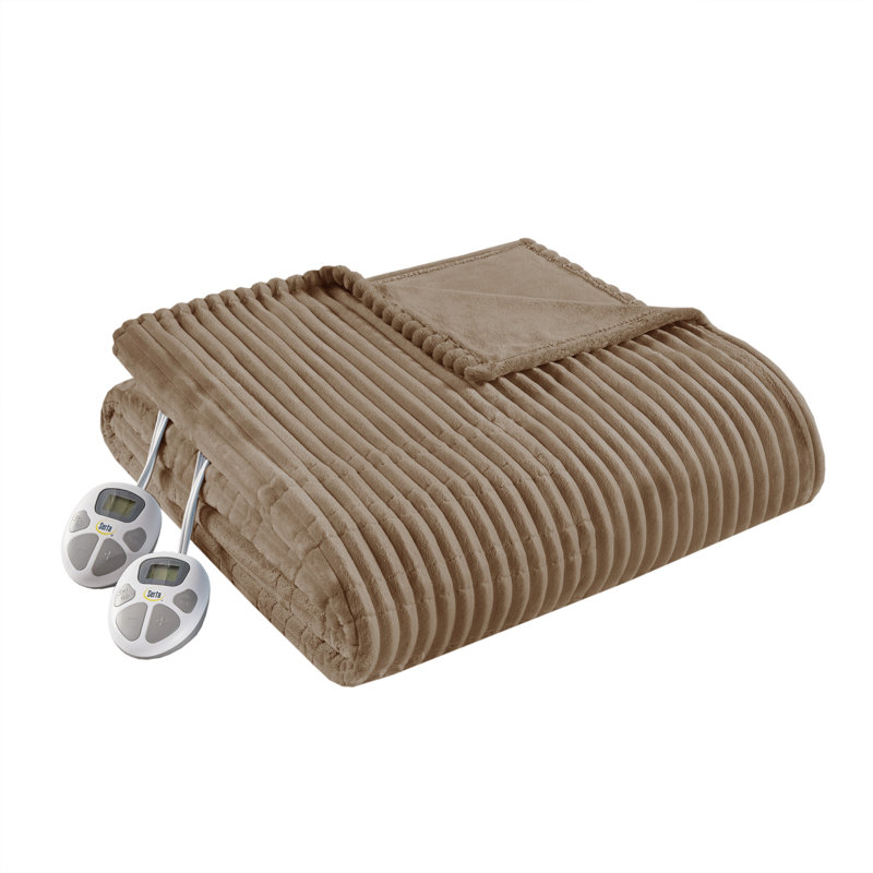 Couverture chauffante cordée en peluche, Très grand, Brun