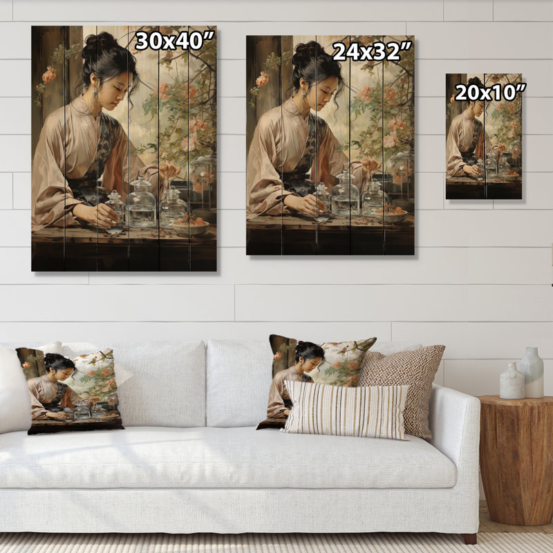 Asian Art Harmony In Tea V sur impression sur bois, H 32 po x l 24 po x P 0,78 po