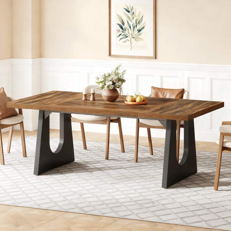 Table de salle à manger en bois pour 6 à 8 personnes en bois, 70,8 po, Noir, Brun rustique
