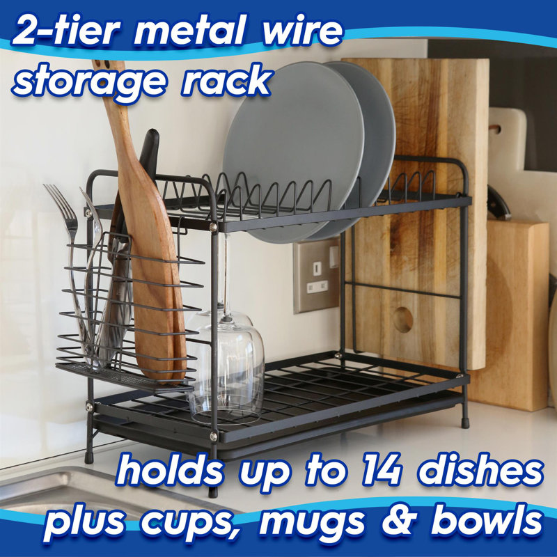 Harbour Housewares Metal 2-Tier Dish Drainer Rack with Drip Tray