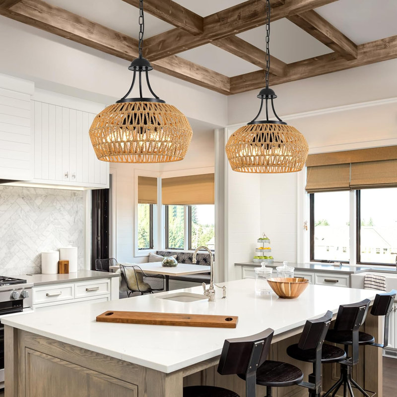Arturesthome Small Rustic Pendant Light Fixture, Woven Rattan Lampshade Coastal Hanging Lighting Arturesthome Small Rustic Pendant Light Fixture, Woven Rattan Lampshade Coastal Hanging Lighting