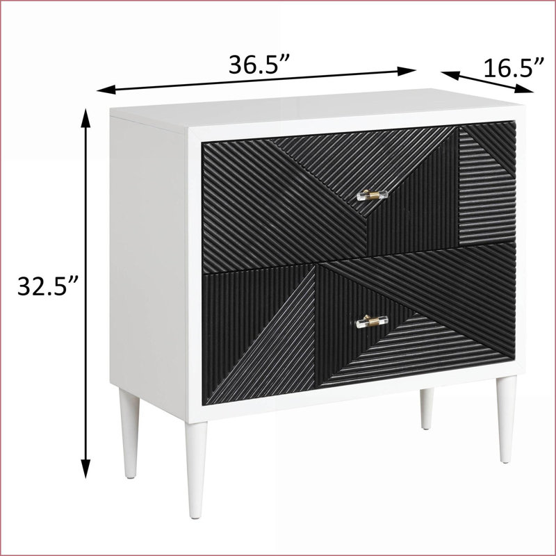 Blanc et blanc Table de chevet décorative noire à 2 tiroirs pour le rangement dans la chambre à coucher