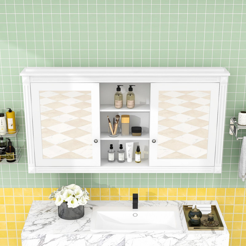 Armoire à miroir 2-en-1 avec tablettes réglables et porte à fermeture douce, Blanc