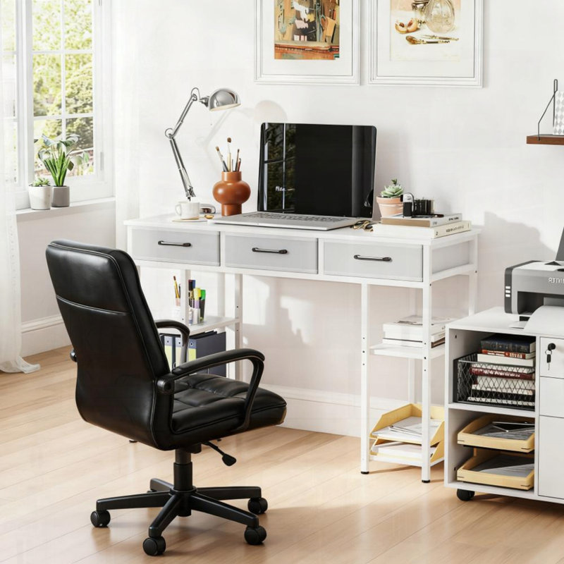 Petit bureau d'écriture avec tiroirs en tissu pour bureau personnel, Blanc