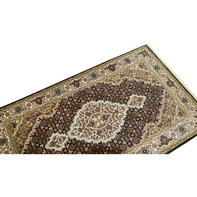 Hand Knotted Area Rug in Black And Cream