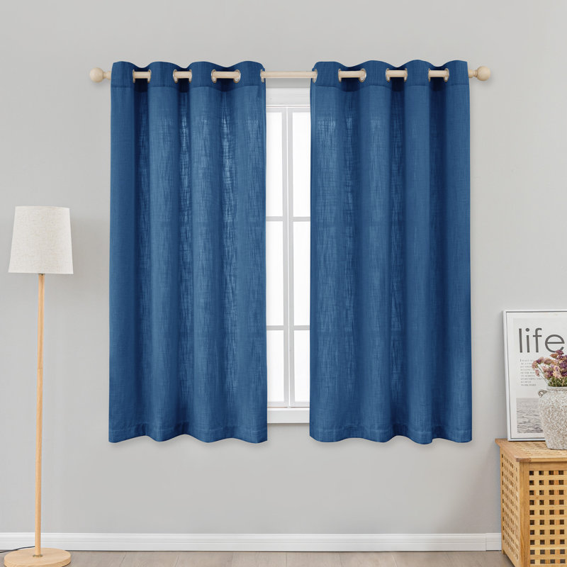 Kambi Linen Blend Semi-Sheer Curtain Panel Pair, 52" W x 63" L, Navy