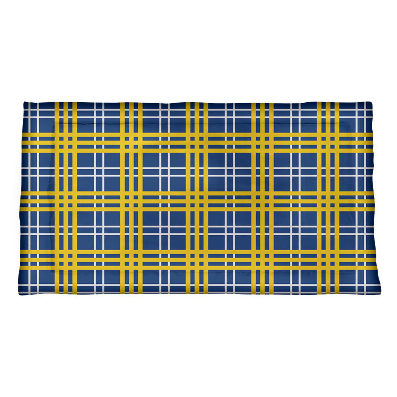 Polyester Plaid Sham Set, King, Royal Blue/White/Gold