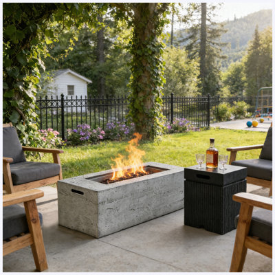 Ensemble de foyer d'extérieur 2 pièces: foyer au propane de 41,9 po (40 000 BTU) avec brûleur et pierres de lave et table de couverture de réservoir MGO de 15,75 po pour réservoir de 20 lb, couvercle imperméable, pour patio et cour arrière