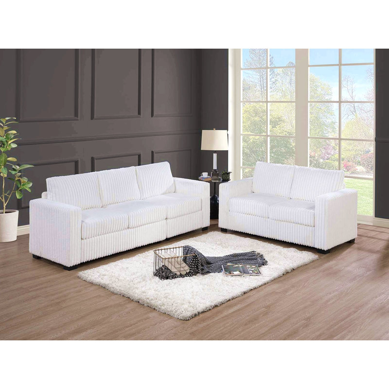 Mobilier de salon rembourré en velours côtelé Classic, Blanc lait