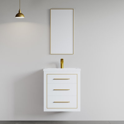 Ensemble de meuble-lavabo simple 24 po, gris anthracite, garniture laiton, flottant seulement