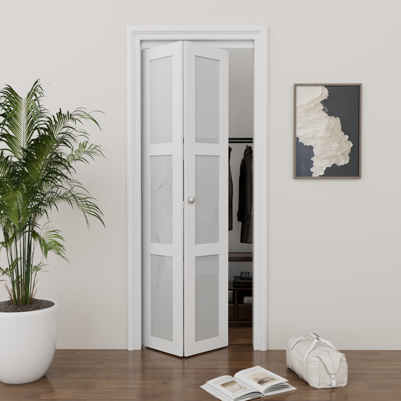White 24'' x 80'' MDF Bi-Fold Door with Frosted Glass