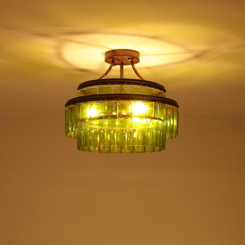 Plafonnier encastré en verre vert 3 lumières