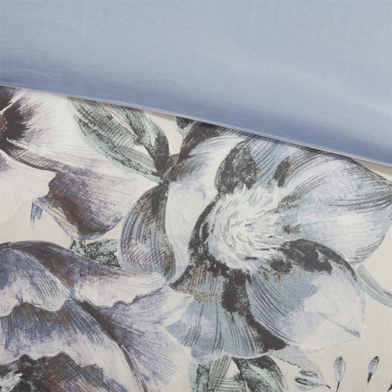 3 Piece Cotton Printed Duvet Cover Set, King/California King Duvet Cover + 2 King Shams, Blue/Purple