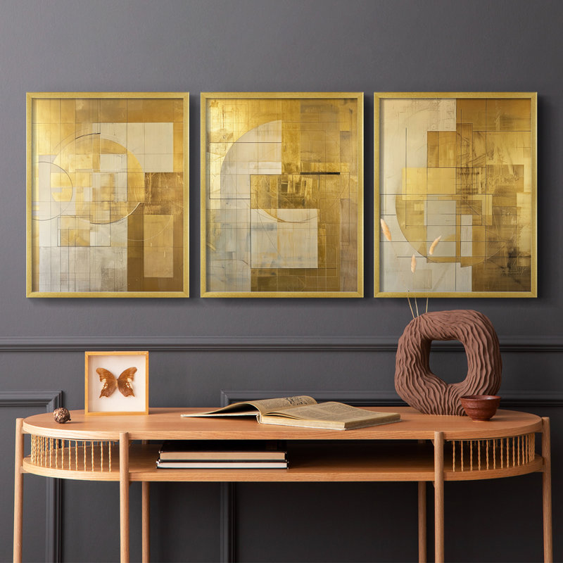 Abstract Series XXX - Ensemble de 3 estampes numériques - Prêt à accrocher, Cadre doré, H 28 po x l 22 po
