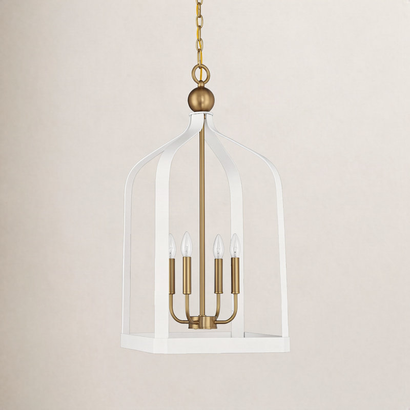 Lustre en cage à oiseaux 4 lumières Kenmore, Blanc, H 32 po x l 15 po x P 15 po, Quatre lumières