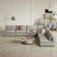 Chaise modulaire sans accoudoirs en chenille beige clair gris avec base en acier inoxydable