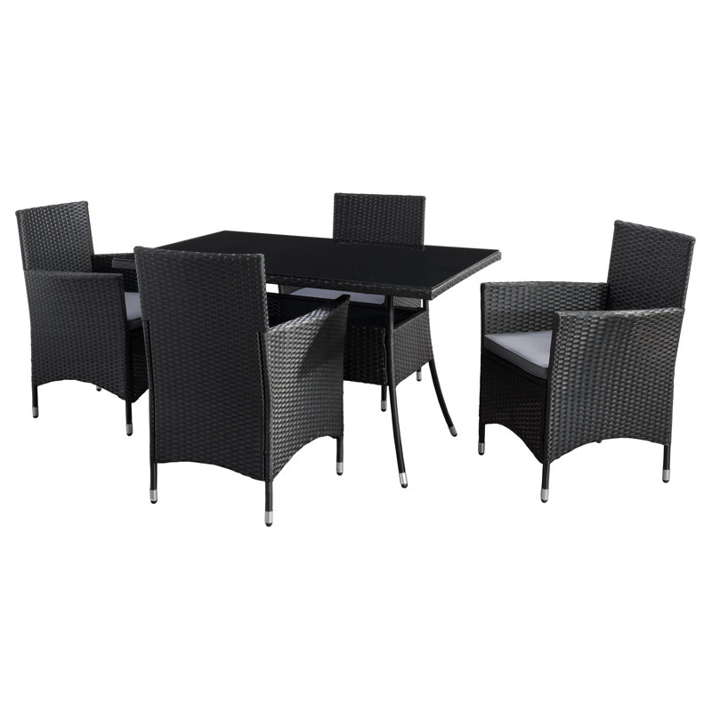 Ensemble de salle à manger de patio rectangulaire Aalliyah - finition noire / coussins gris cendré