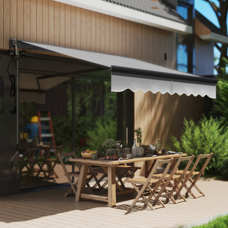 Outsunny 250cm W x 200cm D Polyester Cover Motorised Retractable Sunshade Awning, Grey