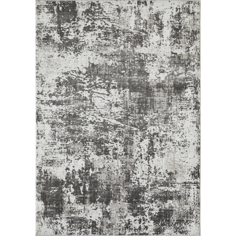 Tapis abstrait en polypropylène gris Sharitta, Rectangle 6 pi 7 po x 9 pi 2 po