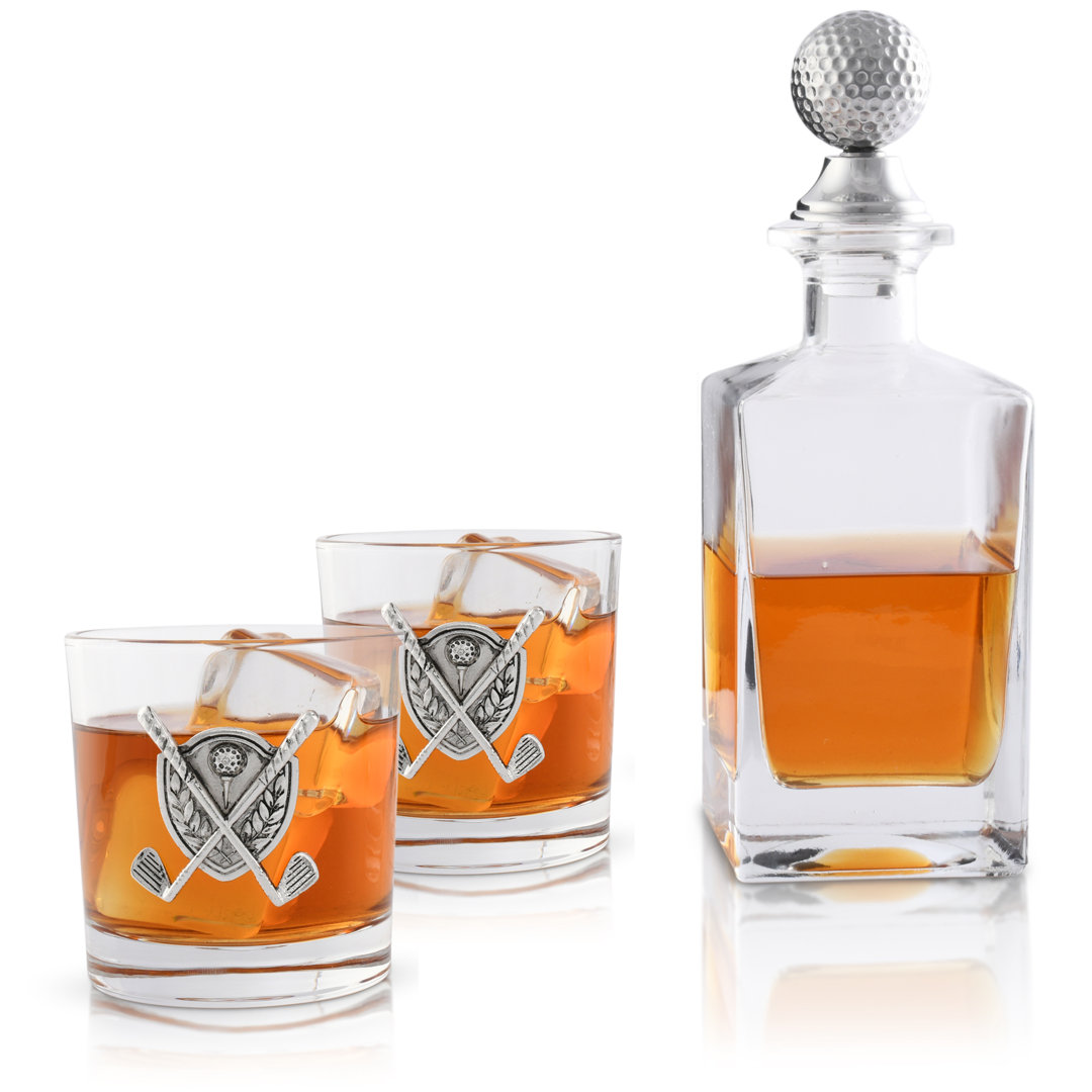 Glass Whiskey Golf Ball Decanter with Pair of Double Old Fashion Glasses Vagabond House