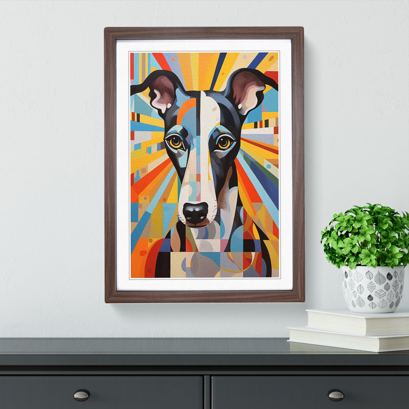 Greyhound Geometric No.2 - Framed Print, 64cm H x 46cm W x 2cm D, Walnut