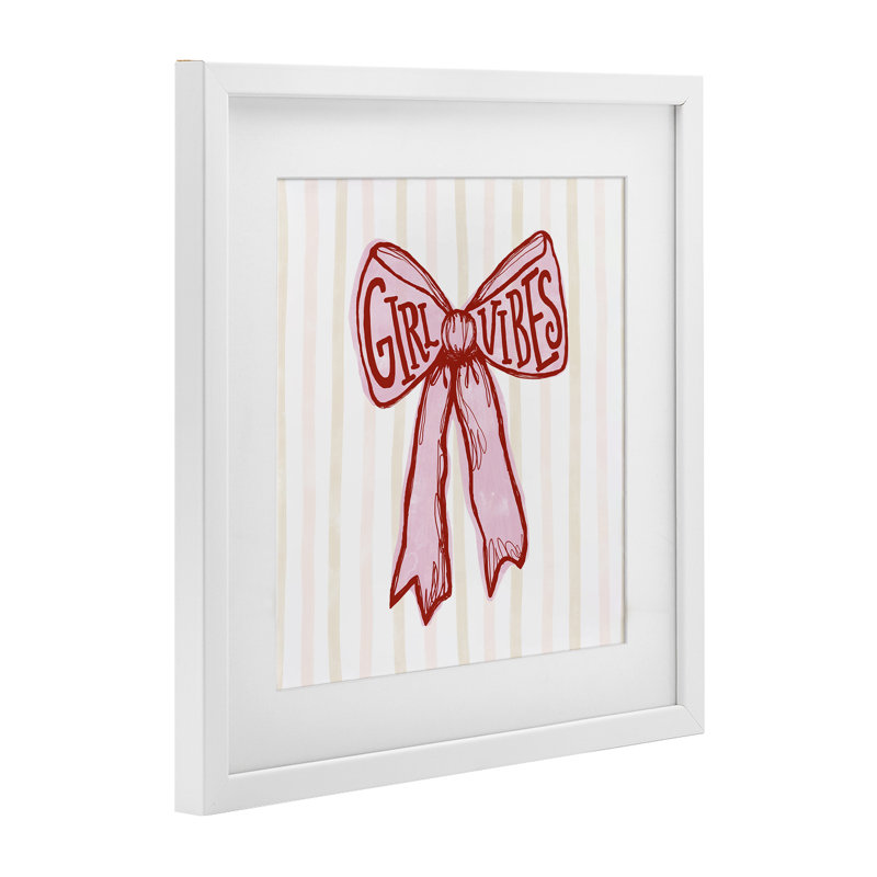 «Girl Vibes Pink Bow», reproduction sous verre encadrée, conception par Connie Summers, H 16 po x l 16 po, Cadre blanc côtier