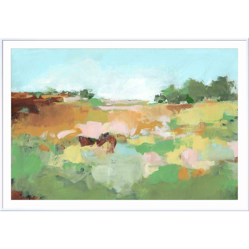 «Summer Walk II» par Christina Long - peinture encadrée, H 32 po x l 48 po, Blanc